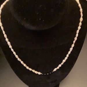 Vintage 18 inch tiny shell and black bead Necklace